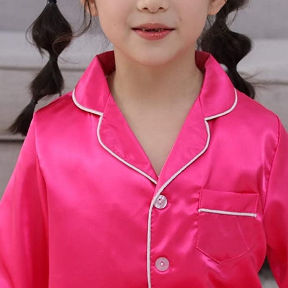 NWT GIRLS ROSE COLORED 2 PIECE SATIN PAJAMA SET - Picture 10 of 16